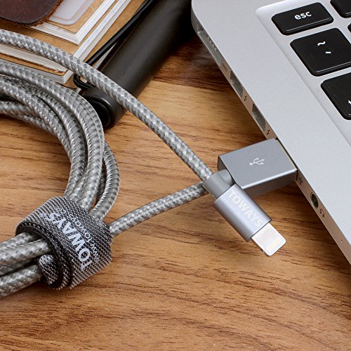 iPhone Charger Toways Lightning Cable [Apple MFi Certified] Nylon Braided USB cable for iPhone X 8 Plus 8 7 Plus 7 6S Plus 6 SE 5S 5C 5, iPad 2 3 4 Mini, iPad Pro Air, iPod, Mavic - 6.5ft/2m Grey