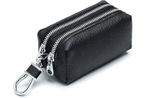 Guolich Car Key Chain Bag Double Zipper Leather Protection Key Coin Holder Keyring with Transparent Window for Car Key Remote Control (Black)