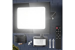 Viugreum 50W Led Floodlight Motion Sensor, Remote Control 5000LM 6500K Super Bright PIR Security Light Outdoor, IP66 Waterproof Outdoor Work Lights Mains Powered Led Floodlight for Garden,Yard