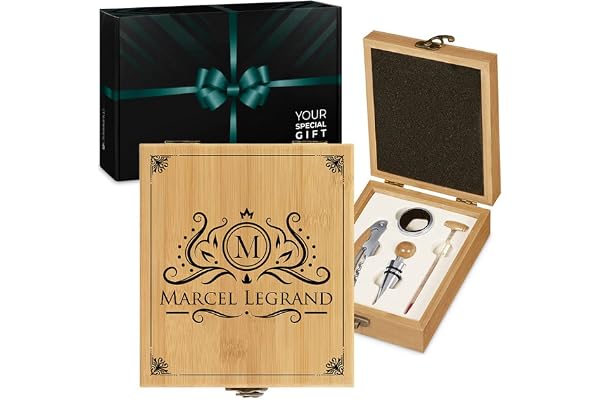 Maverton Coffret du sommelier - Cadeau d'accessoires pour le vin - Set sommelier personnalisé - Pour homme - Coffret gravé pour lui - Cadeau Noel - nom