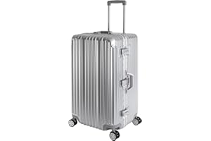 Travelhouse London XL Koffer Sport · Aluminium Rahmen & Polycarbonat Hartschale · 2X TSA Zahlenschloss · 4X 360° Doppelrollen · 43x36x76cm · Vol. 115L · Farbe: Silber