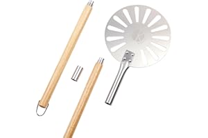 ROCKSHEAT Pizza Turning Peel 9" Perforated Aluminum Round Pizza Peel Turner with Long Wood Handle 2 Sizes in 1 Non Stick Pizza Paddle for Homemade Pizza Bread Outdoor Pizza Oven Accessories