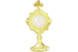 NEEDZO Monstrance Lapel Pin for First Communion, Adoration, and Mass, Gold Tone with White Enamel Detail, 1.75 Inches, Zinc Enamel, no gemstone