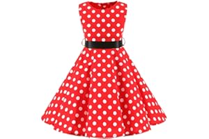 SXSHUN Robe Fille Enfant de Bal Polka Vintage pin-up à 'Audrey Hepburn' 50's 60's Rockabilly Halter Robe Fille Enfant de soirée Cocktail sans Manches