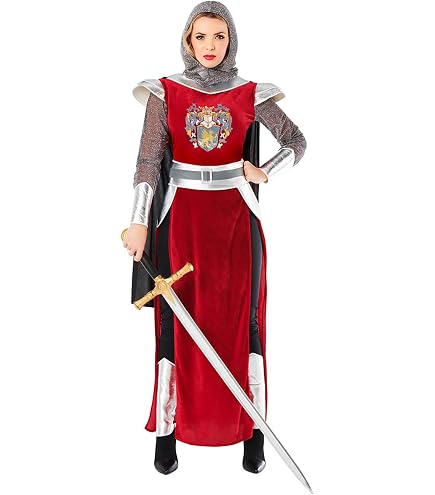 Fun Shack Ritterkostüm Für Damen – Inkl. Kleid, Kapuze, Gürtel & Schild, Größe L, Für Halloween & Mittelalter-Partys