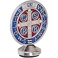 Saint Benedict Benedictine Metal Cross with Blue Enamel 3 Inch Protection Car Dashboard Crucifix Cross (St Benedict Round)