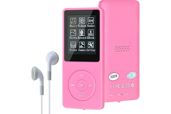 Lychee Lecteur de Musique numérique MP3/MP4 Mise à Niveau 8 Go Portable HiFi sans Perte de Son avec Musique/Radio FM/Lecteur de Livres électroniques, Prend en Charge jusqu'à 64 Go (Rose)