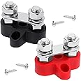 2 PCS Power Distribution Block Bus Bar 12v 200a Battery Wire Terminal Block M8 Battery Distribution Block Post Positive&Negative Busbar for Auto Car Marine Boat, Red & Black Set (Dual M8)