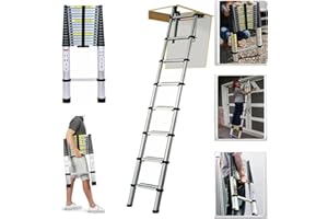 RIGOGO Telescopic Ladder 8.5FT, Stainless Steel Telescoping Ladder, Portable Loft Ladder for Home Outdoors, 330LB Capacity, EN131