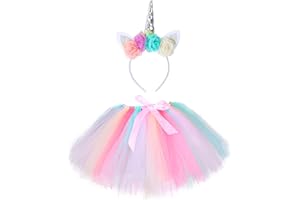 Hifot Disfraz Unicornio Niña,Arcoiris Falda Tutu con Diademas Unicornio,Disfraz Princesa Niña para Cumpleaños Carnaval Halloween Fiesta