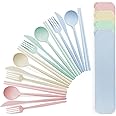 TWUTGAYW Camping Cutlery for 4, Cutlery Travel Set with Case, Multicolor Reusable Plastic Cutlery Include Spoon Fork Knife Chopstick for Camping Picnic Office School Daily Use