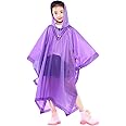 Kids Waterproof Rain Poncho, Reusable EVA Kids Raincoat with Hood and Buttons for Girls Boys, Lightweight Clear Rainwear Children Rain Cape for School Outdoor Hiking Cycling Camping Travel