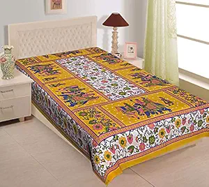 UNIBLISS 100% Cotton Comfort Rajasthani Jaipuri Traditional Single Bedsheet - Yellow