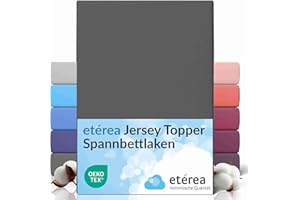 ‎ETÉREA HIMMLISCHE QUALITÄT etérea Jersey Topper Spannbettlaken 180x200-200x200 cm Anthrazit für 5-10 cm Steghöhe 100% Baumwolle - Oekotex Spannbetttuch Matratzen Bett Bezug - Bettlaken 180x200cm - 200x200cm Grau