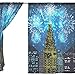 Produktbild jstel 2 Stück Tüll Voile Fenster Zimmer Dekoration Halbdurchsichtig Vorhang, Feuerwerk City bei Nacht, Gaze Vorhänge Wohnzimmer Schlafzimmer Krawatte Top Vorhang 139,7 x 198,1 cm Zwei scheibenelementen Set, Polyester, blau, 55x78x2(in)