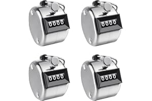 DYMHQ 4 Pezzi Contatore Contapersone Manuale in Metallo, Argento Mano Contatore Meccanico a 4 Cifre Senza a Batteria, Durevole Counter Portatile Conta Persone con Anello per Golf Sport