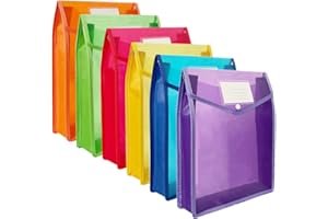 Liujiami A4 Plastic Wallets Folders 6 Pcs Filing Envelopes with Button Closure Waterproof Popper Wallet Document Storage Paper Bag File Folders for School Office Home, Multi-Color
