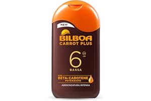 Bilboa Carrot Plus, Latte Solare SPF 6, Abbronzante Corpo, Formula con Betacarotene per una Abbronzatura Intensa e Duratura, Resistente all'Acqua, Dermatologicamente Testato, 200 ml