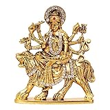 Art N Hub Brass 24 K Gold Plated With Stones Hindu Goddess Durga Devi Handicraft Statue Decorative Spiritual Puja Vastu Showpiece Figurine