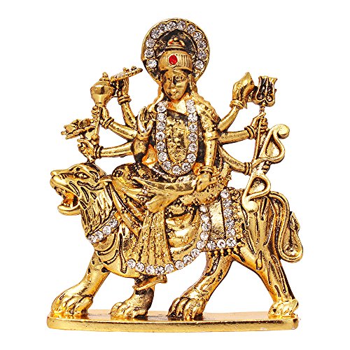 Art N Hub Brass 24 K Gold Plated With Stones Hindu Goddess Durga Devi Handicraft Statue Decorative Spiritual Puja Vastu Showpiece Figurine