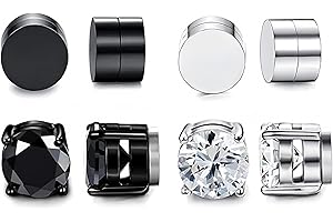 SNONESIY 4 Paare Magnet Ohrringe Herren Magnetische Ohrringe Herren Ohrringe Magnet Herren Magnetic Earrings For Men Magnet Ohrringe Damen Magnetohrringe Magnet Ohrring Unisex Silber und Schwarz 6 mm