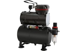 VELPAX VELPEX Professional Piston Oil-Less Quiet Airbrush Compressor with Air Compressor, for Hobbies Crafts Nail Art Tattoos Cake Decorating Cosmetics Furniture refinishing