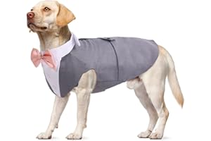 PUMYPOREITY Set Abito e Bandana per Cani, Camicia da Smoking con Papillon Abito da Festa Vestito Natale Cani Cravatta Cani Grandi Costume Natale Cane(Grigio, XL)