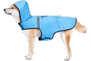 KoKoBin Impermeabile Cane Giacca riflettente per cani con cappuccio Foro del collo con cappuccio Super leggera e traspirante impermeabile per cani di taglia media e grande(Blu,M)