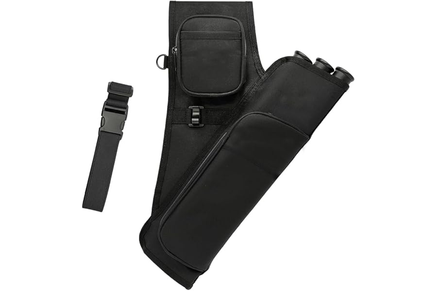 KURUGEILI 3-Tubes Hip Quiver Waist Hanged Archery Arrow Carry Bag with Pockets Adjustable Belt for Hunting, Target Practice, and Outdoor Shooting, Fits Both Youth and Adults