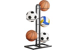JUMRHFAN Ball Storage Rack,Removable Cube Football Stand, Metal Basketball Stand Ball Holder,Vertical Ball Rack Display Stand for Volleyball Basketball Football Indoor Outdoor (5 Tier)
