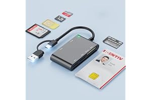 ROCKETEK Lector Dnie Electronico 7-in-1 Lector de Tarjeta Inteligente DNI con Lector de Tarjetas SIM/CRS/CNS/SIM/MicroSD/SD/MMC/M2/ISO 7816,Smart Card Reader con Windows y Linux,Tacografo Digital,Firma Digital