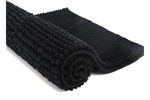 Pincy Chenille Non-slip Bath Mat - 50 x 80 cm Shaggy Microfiber Bathroom Mat - Fast Water Absorbent, Machine-washable Durable Floor Rug, Perfect for Tub, Bathroom, Room (Black)