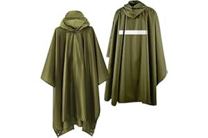 Lulizar 3 in 1 Waterproof Rain Poncho, Reusable Green Rain Poncho Waterproof Adult with Reflective Strip, Lightweight Poncho Waterproof with Pocket, Tear Resistance Rain Poncho Waterproof Adult