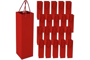 XOCOME Sacchetti regalo per vino, confezione da 20 sacchetti di carta per vino, ideali per feste di compleanno, Natale, matrimoni, banchetti, con manici, per bottiglie di vino, colore rosso.