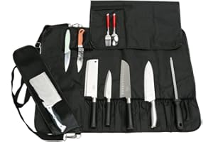 QEES Chefs Knife Roll Bag with 17 Compartments, Holding Knives, Spoons and Forks, Waterproof Knife Storage Case, Kitchen Tool Roll Bag DD14 (Black)