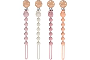 AYSYR Dummy Clips Silicon Suppleness Portable - 4PCS Pacifier Clips Boys Grils,Dummy Chain BPA Free,Mam Soother Clips & Teether 2-in-1 Design(4 Color)