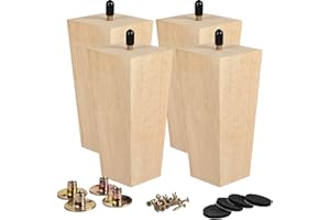 La Vane 6 inch / 15cm Solid Wood Furniture Legs Set of 4, Unfinished Square Pyramid Replacement Feet for Couch Sofa Armchair - Mid-Century Modern with M8 Bolt & Metal Mounting Plates