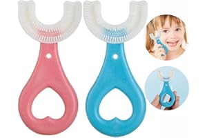 Memonotry Zahnbürste Kinder, Kinderzahnbürste, U Förmige Zahnbürste Kinder, 2 Stück 360° Lebensmittelqualität Silikonbürstenkopf Kinder Zahnbürste (2-6 Jahre Alt)