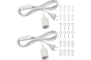 DiCUNO Portalámparas E27 de 4M, Con cable, interruptor y enchufe, Bases para lámparas E27 en Blanco, para Lámpara de pie, Colgante, de cabecera, 0-60W, 0-250V, 4A, 2 Piezas