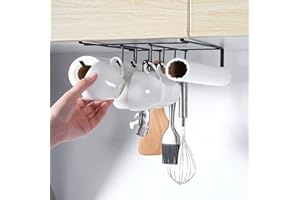 EigPluy Soporte para Utensilios de Cocina,Utensilios de cocina ganchos debajo del gabinete sin taladrar,Ganchos de cocina para utensilios para Herramientas/Toalla/Cuchillo/Toallas de papel,Negro