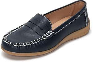 AUMELR Women's Loafers Leather Comfy Flats Slip On Ladies Walking Shoe Soft Driving Casual Moccasins Nursing Shoes