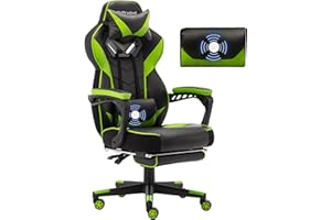 Bonzy Home Gaming Chair for Adults with Footrest and Massage, Racing Style Gamer Chairs with Headrest and Lumbar Pillow, Ergonomic PC Game Chair Height Adjustable for Kids Boys Teens, Green