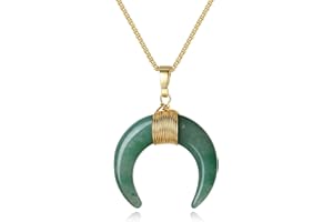 COAI Collar para Mujer de Acero Inoxidable con Colgante Doble Cuerno Luna Creciente de Piedras Naturales