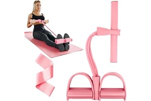 Flintronic Wielofunkcyjny trening oporowy, 4-rurowy pasek oporowy na pedały, lina do ciągnięcia, fitness, lina napinająca, sportowy trener, trymer do brzucha, sprzęt do domowej siłowni dla