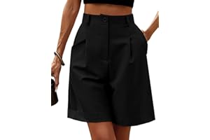 Zeagoo Pantaloncini Donna Estivi Vita Elastica a Vita Alta Bermuda Pantaloncini Casual Gamba Larga Lavoro con Tasche