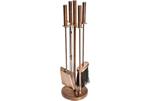 Ivyline Fireside Companion Set in Antique Copper with Stand - Indoor Fireside Utility Accessories - H 50 x W 15cm