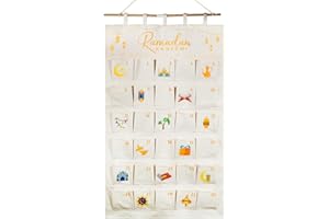 BOFUNX Calendario de Adviento Ramadán para Rellenar Calendario con 30 Bolsillos para Colgar Adorno Eid Mubarak de Pared para Fiesta Islámica Musulmana Ramadan
