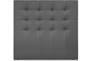 DHOME Cabecero, Cabezales de Cama Capitoné hasta el Suelo. Cabezal tapizado ACUALINE Tela y Polipiel. Cabeceros de Cama Matrimonio e Individual (Polipiel Gris Ceniza, 145cm (Camas 120/135/140))