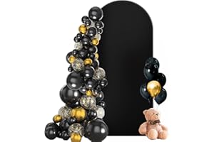 JEBUTU 6ft x 2.6ft (1.8m x 0.8m) Wedding Arch Cover Backdrop, Black Double-sided Elastic Spandex Fitted Arch Cover for Round Top Backdrop Stand Covers for Wedding Birthday Party Decoration Halloween