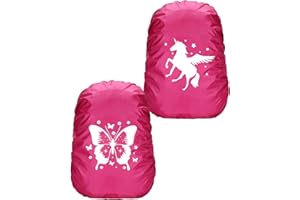 KGDUYC 2pz Copertura Impermeabile Copertura Antipioggia Zaini Scolastici per Zaino Coprizaino Antipioggia con Immagine Riflettente per Campeggio Viaggi Scolastica Avventura Motivo (Unicorno/Farfalla)